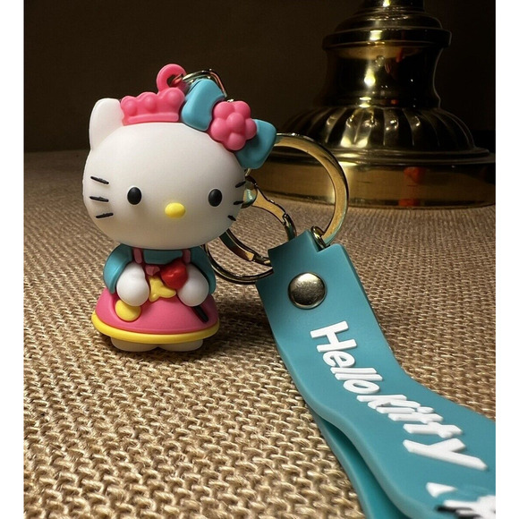 Hello Kitty (Sale in Japan Only) Teal Silicone Wristlet Key Chain & Jingle Bell - Picture 9 of 9